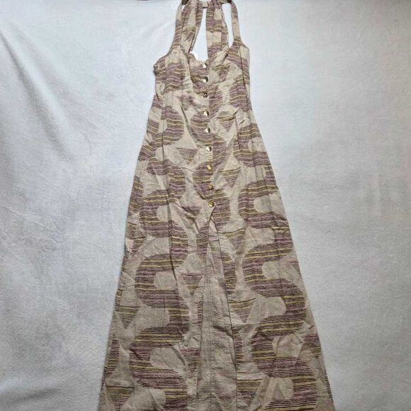 New XXS Anthropologie X Celandine linen halter button-front maxi dress - Picture 3 of 10